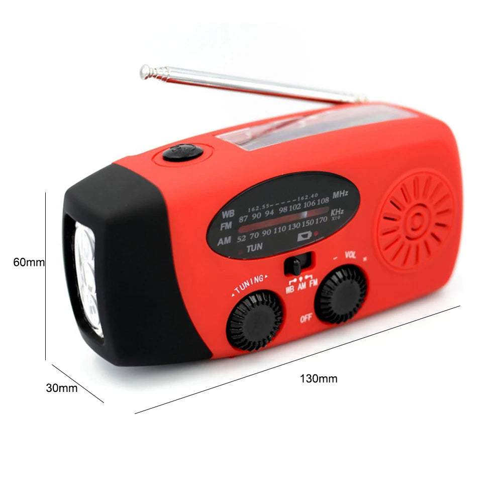 Multifunctional Solar and Hand Crank Radio FM AM WB NOAA Weather Radio 2000mAh USB Rechargeable Emergency LED Flashlight Power Bank