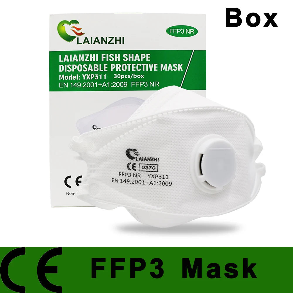 Masque FFP3 de haute qualité EN149:2001+A1:2009 – Masque facial CE en forme de poisson, masque de protection, filtre PM2,5, masque buccal hygiénique à 99 %