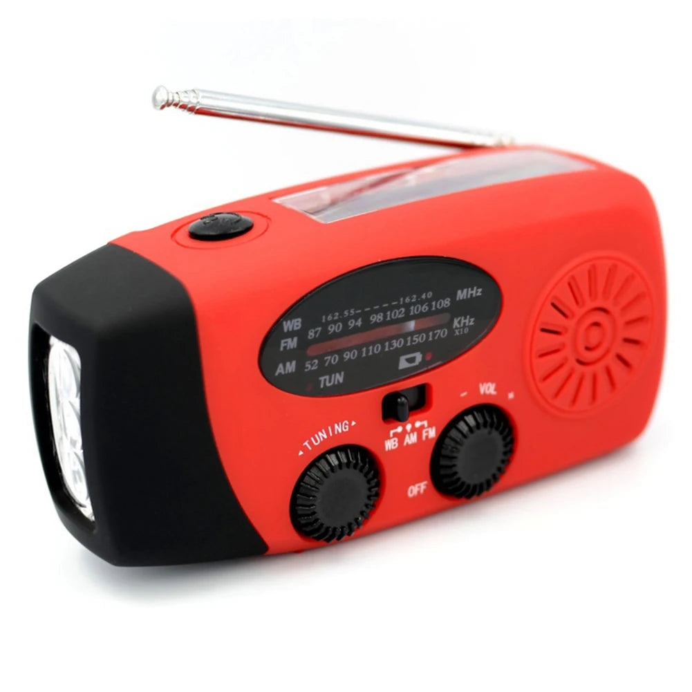 Multifunctional Solar and Hand Crank Radio FM AM WB NOAA Weather Radio 2000mAh USB Rechargeable Emergency LED Flashlight Power Bank