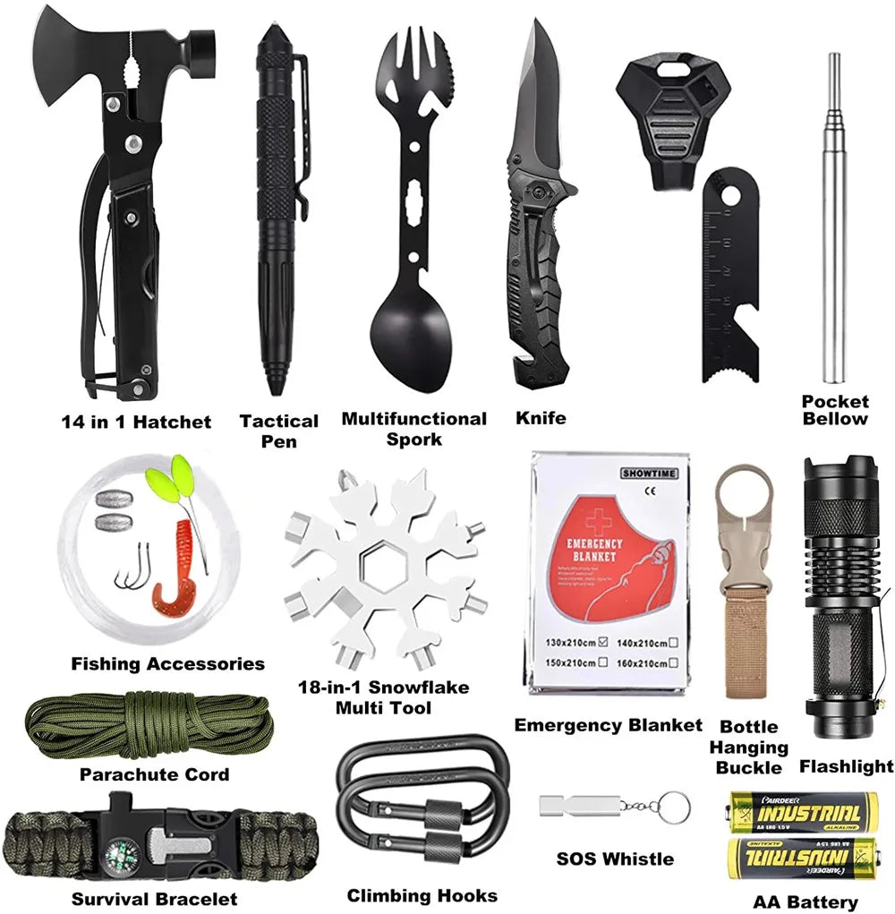 Kit de survie d'urgence 30 en 1, équipement de survie professionnel, fournitures de premiers secours pour SOS tactique, randonnée, chasse, camping