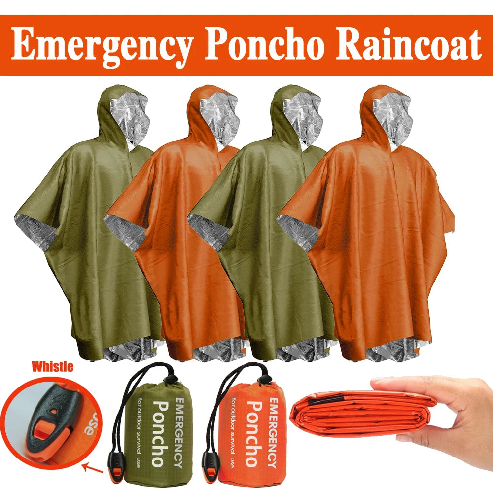 Noodwaterdichte regenjas van aluminiumfolie, poncho, koude isolerende regenkleding en dekens, overlevingshulpmiddel voor kamperen. Ideaal voor bescherming tegen regen en kou tijdens buitenactiviteiten. - survivor's choice Orange X 1 survivor's choice