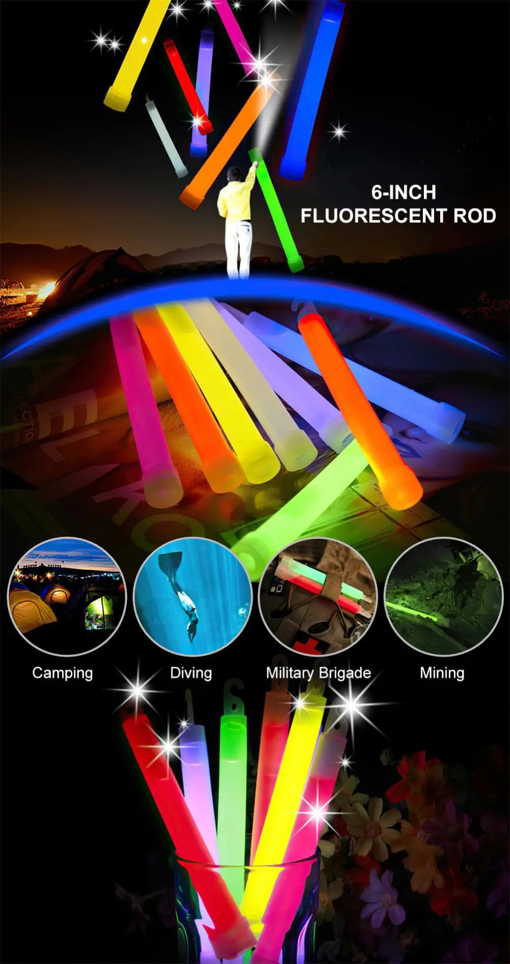 6 Inch Large Hook Light Stick Outdoor Tactical Bright Light for Camping Rescue Emergency Chemical Super Bright Night Light