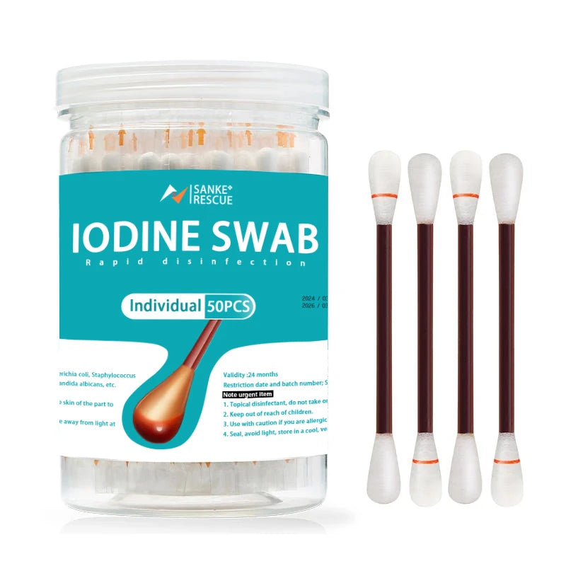 50 stuks medische alcohol wegwerp wattenstaafjes, geïodineerd voor desinfectie, geschikt voor eerste hulp thuis voor kinderen, volwassenen en baby's. Ideaal voor noodsituaties en wondverzorging. - survivor's choice Bottled Iodine 50 survivor's choice