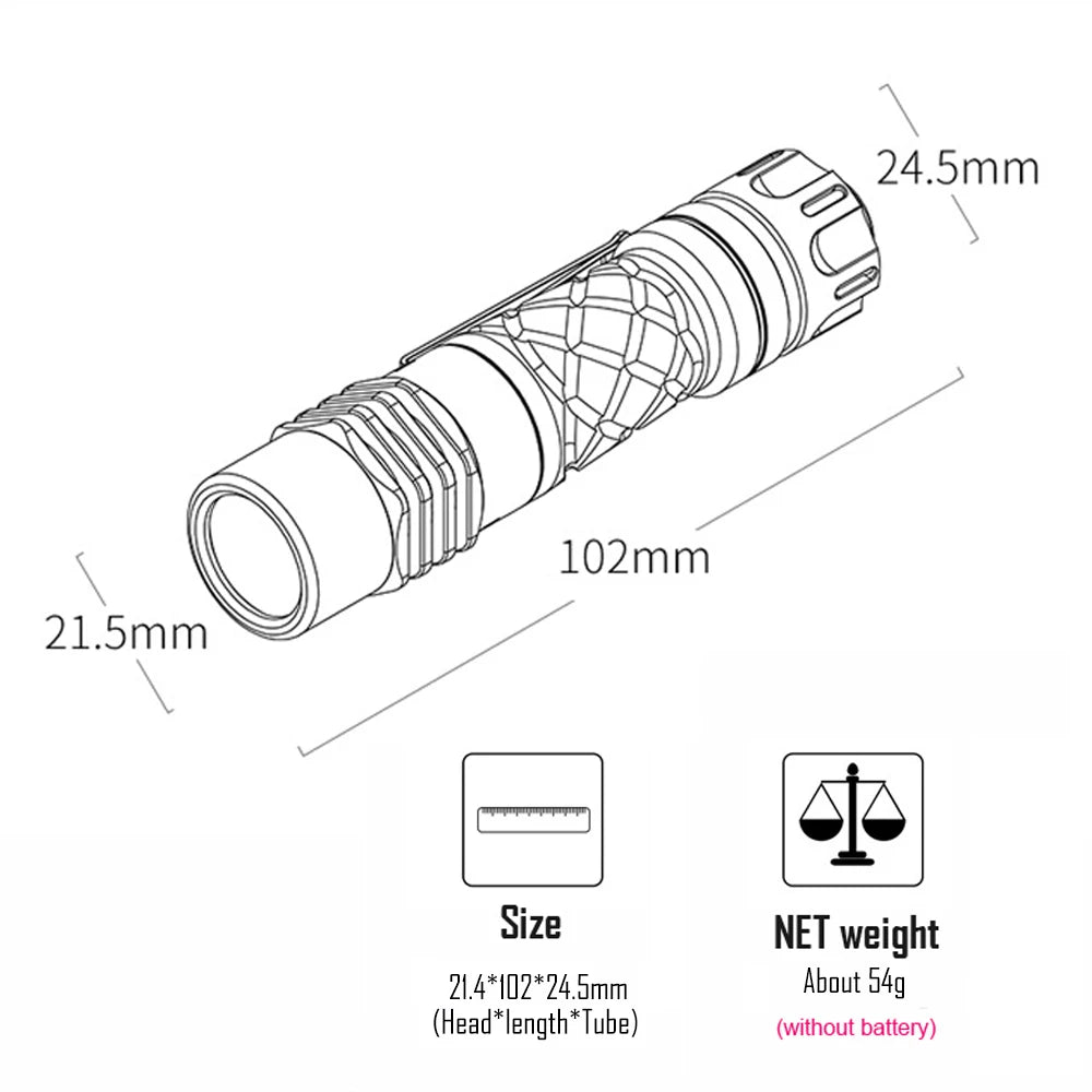 EDC Sleutelhanger LED Zaklamp 1000 LM - Mini Toorts voor Zelfverdediging, Wandelen & Kamperen