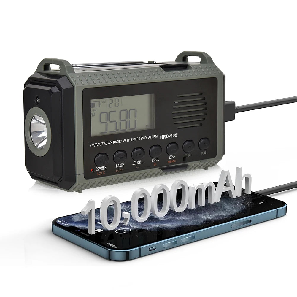 Multifunctionele Zonne- en Hand opladend Radio AM FM SW NOAA Weer Radio 10000mAh Noodradio Leeslamp voor Outdoor Survival