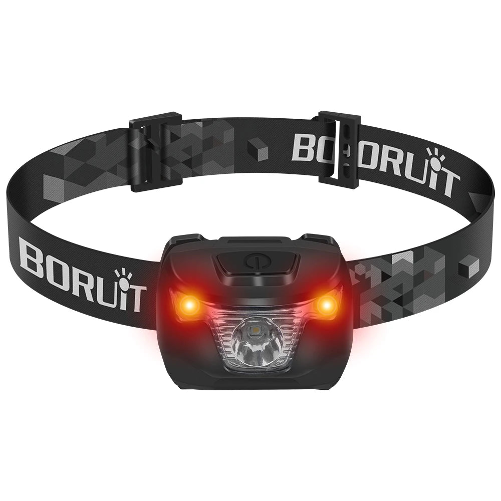 BORUiT Headlamp White Red Light LED 4 different modes, Waterproof :Use AAA Battery