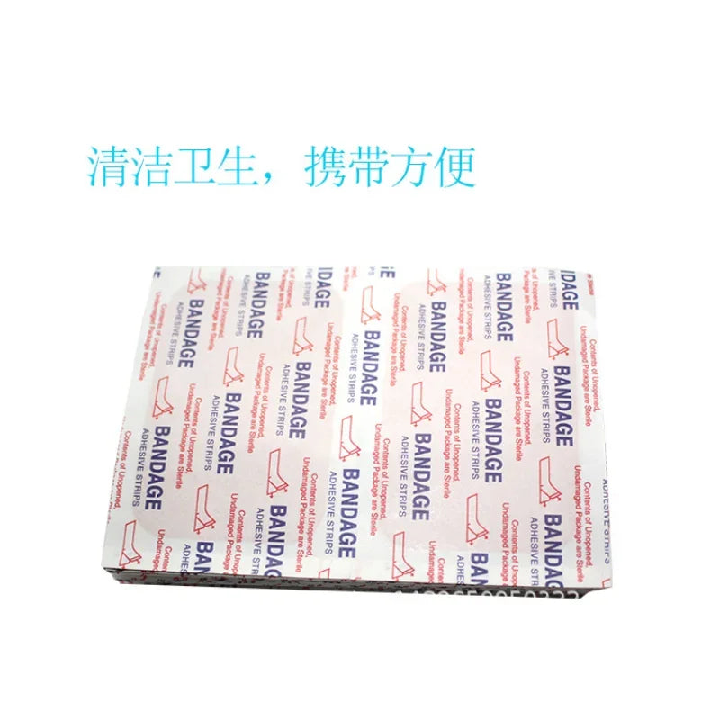 100 pcs PE Waterproof Plasters in Different Sizes, Skin Adhesion Bandages for First Aid