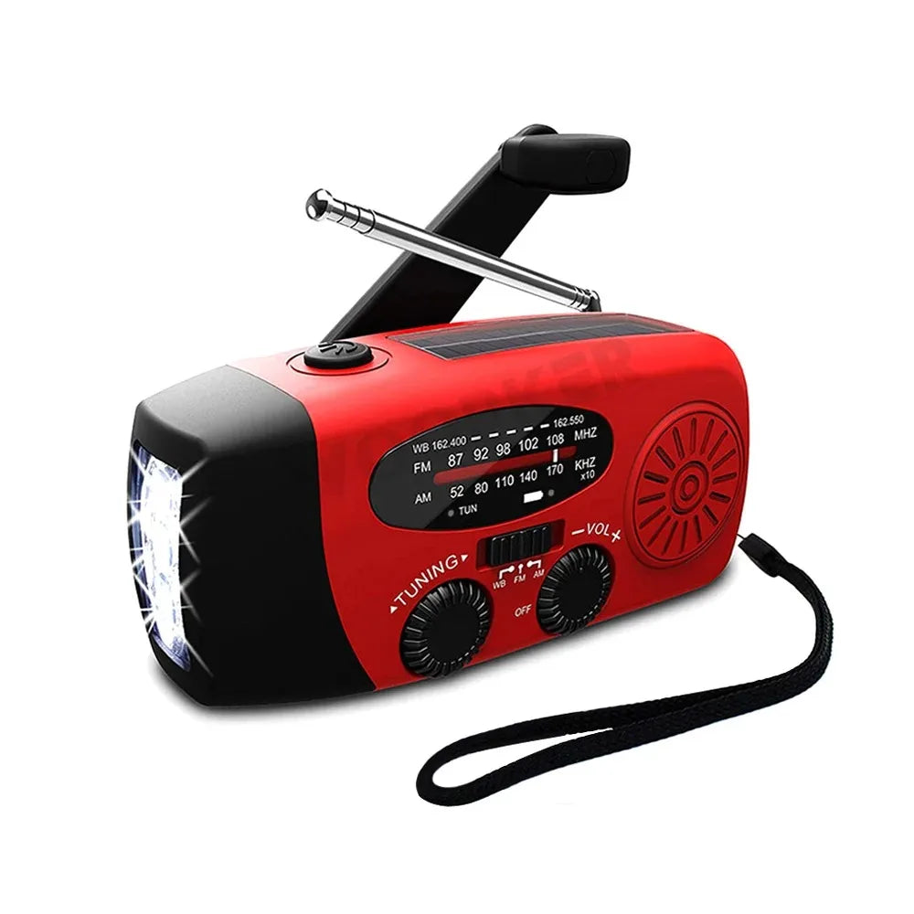 Woopker Radio E30 - 10000mAh en 2000mAh Noodradio met FM/AM/NOAA, Solar Handslingergenerator, LED Zaklamp, SOS Alarm en Powerbank