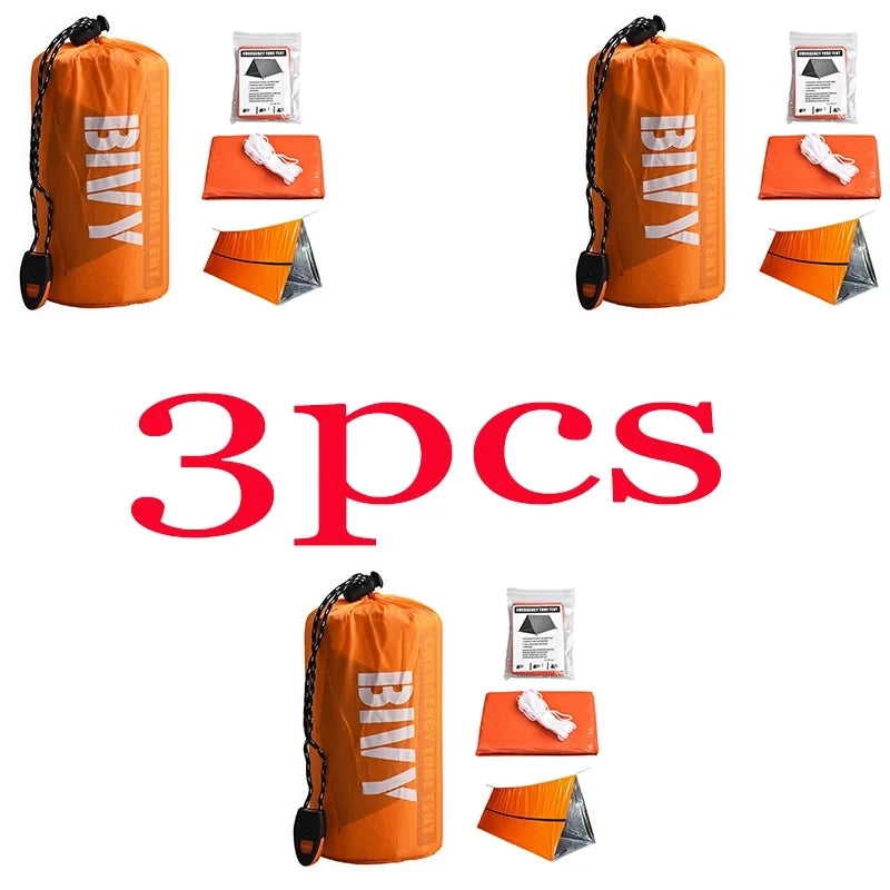 1/5 stuks Survival Tent, compact opgevouwen in een draagtas. Ook geschikt als slaapzak. Waterdichte Outdoor SOS Thermische Deken, herbruikbaar en praktisch. - survivor's choice 3pcs survivor's choice