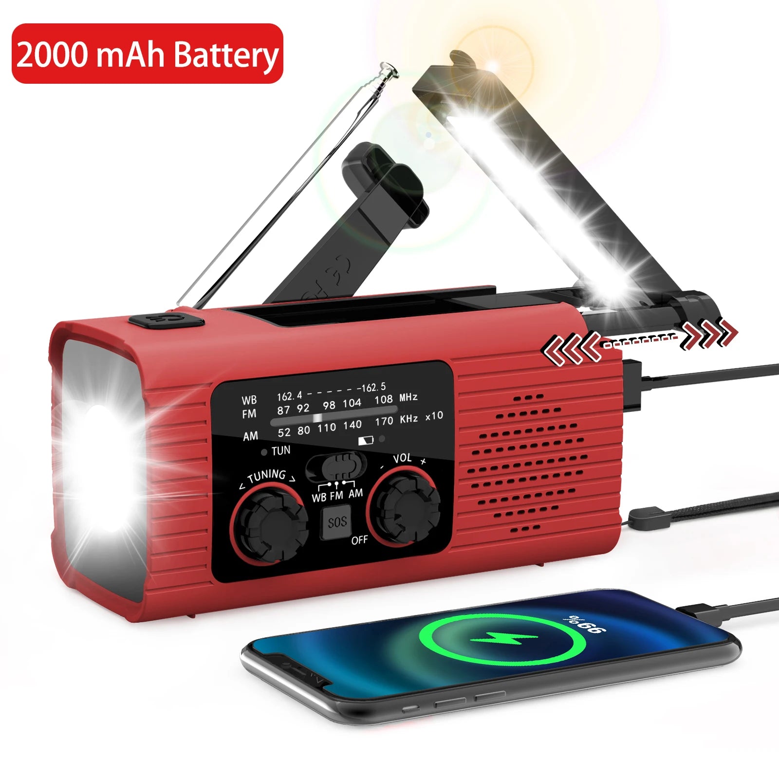 Solar Rechargeable Radio Radio with LED Light Manual Rechargeable Emergency Light Outdoor Adventure Waterproof Emergency Light