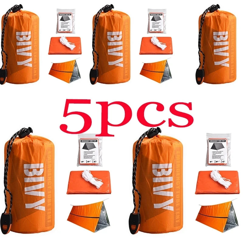 1/5 stuks Survival Tent, compact opgevouwen in een draagtas. Ook geschikt als slaapzak. Waterdichte Outdoor SOS Thermische Deken, herbruikbaar en praktisch. - survivor's choice 5pcs survivor's choice