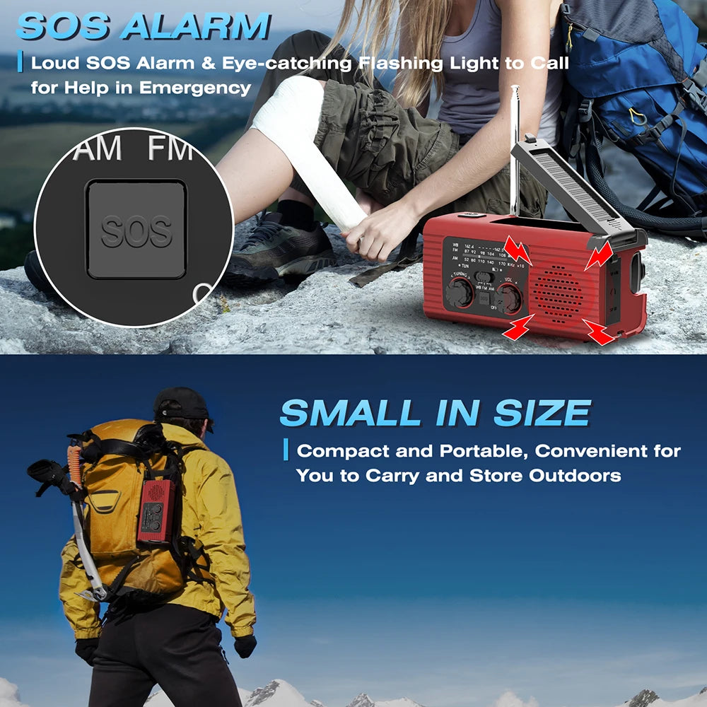 Solar Rechargeable Radio Radio with LED Light Manual Rechargeable Emergency Light Outdoor Adventure Waterproof Emergency Light