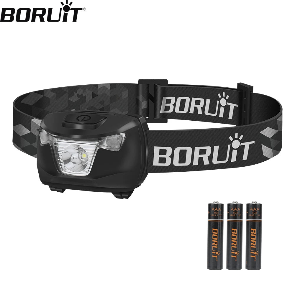 BORUiT Headlamp White Red Light LED 4 different modes, Waterproof :Use AAA Battery