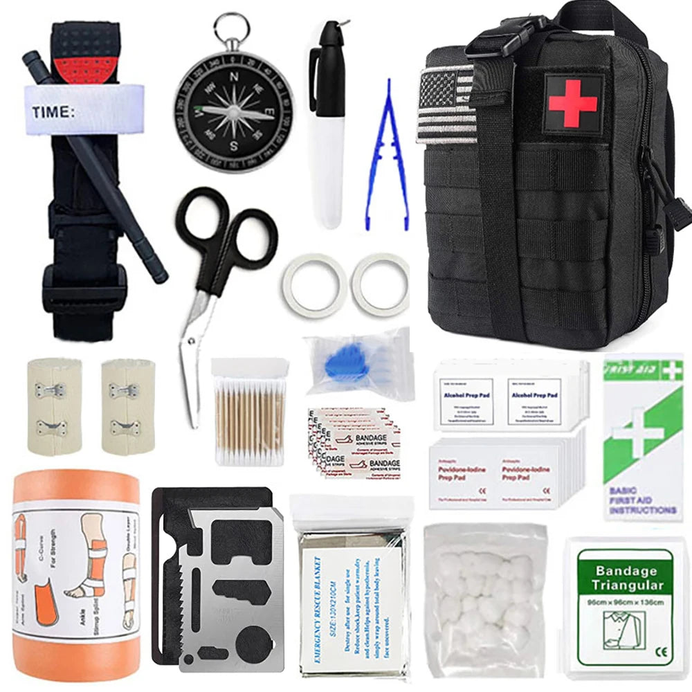 Ensemble de survie en plein air de 166 pièces – Trousse de premiers secours multifonctionnelle et sac tactique