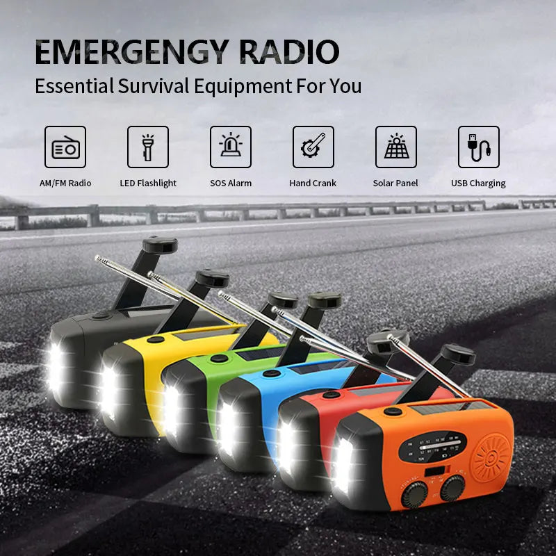 Emergency Radio – Hand Charging &amp; Solar Power, AM/FM/NOAA, Portable Power Bank at the Same Time