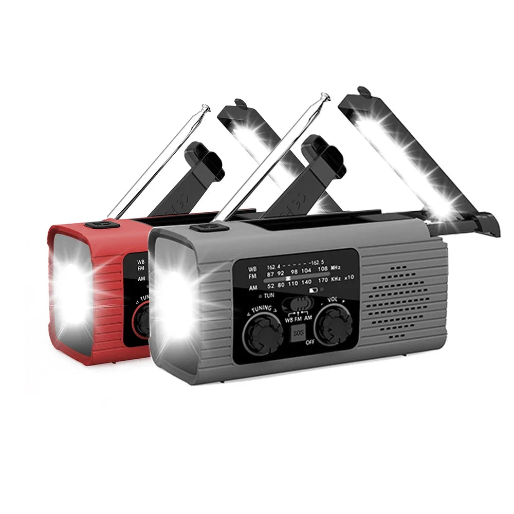 Solar Rechargeable Radio Radio with LED Light Manual Rechargeable Emergency Light Outdoor Adventure Waterproof Emergency Light