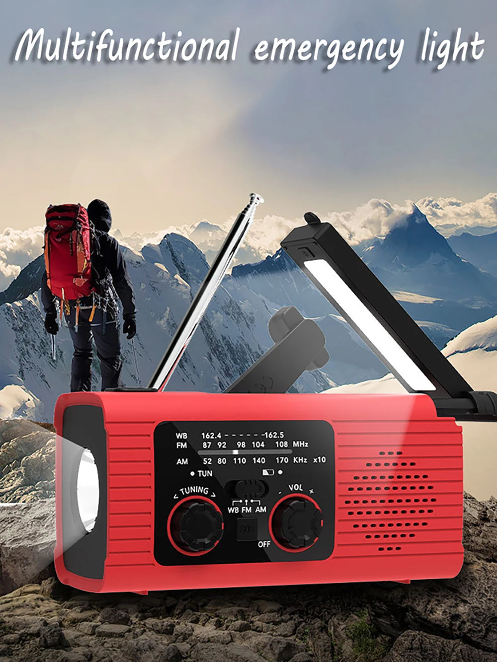 Solar Rechargeable Radio Radio with LED Light Manual Rechargeable Emergency Light Outdoor Adventure Waterproof Emergency Light