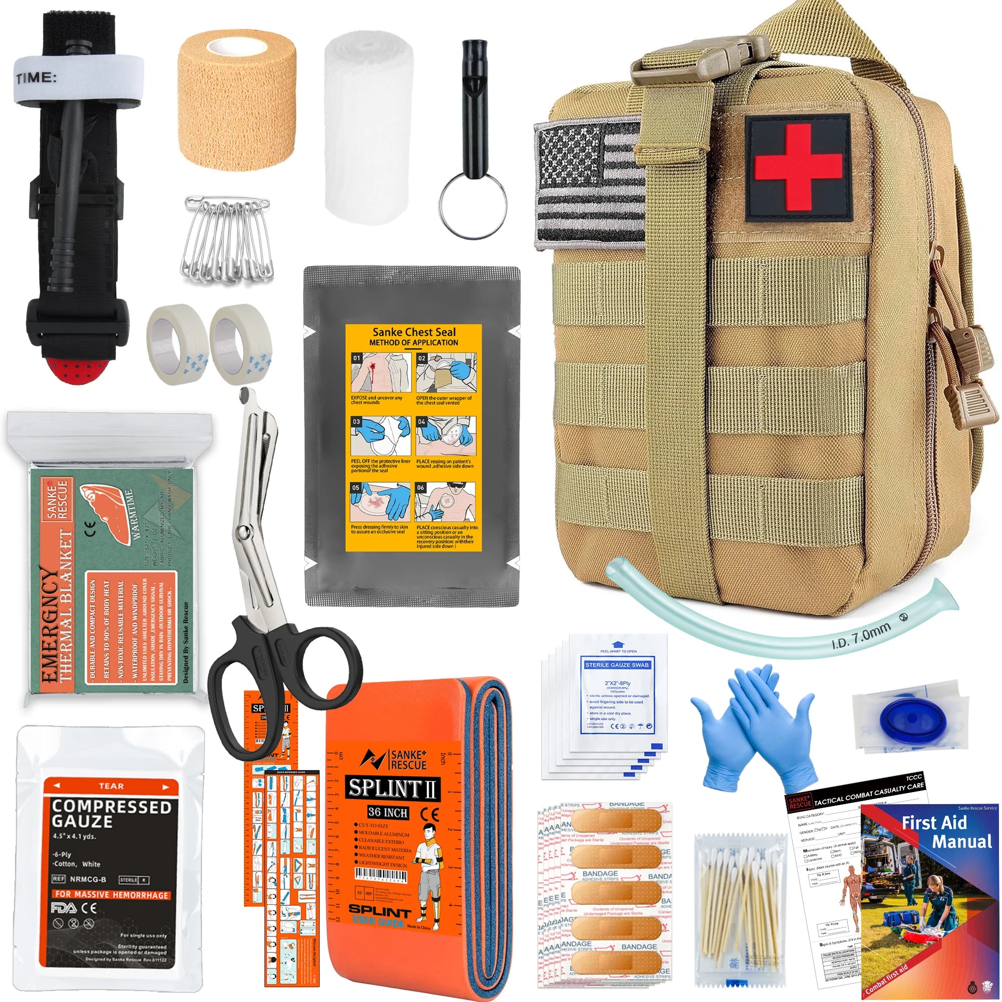 Eerstehulpkit met compatibele tas, perfect voor noodsituaties, outdoor activiteiten, IFAK, EDC, wandelen, jagen en als cadeau voor mannen. - survivor's choice Full set Kakhi survivor's choice