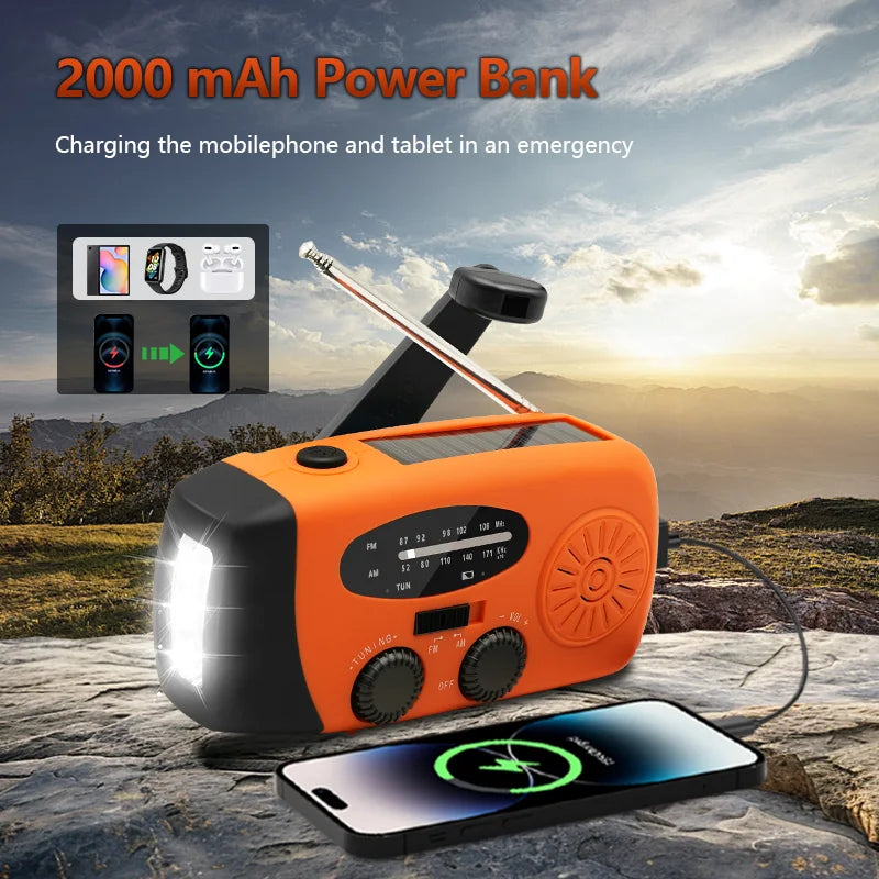 Emergency Radio – Hand Charging &amp; Solar Power, AM/FM/NOAA, Portable Power Bank at the Same Time