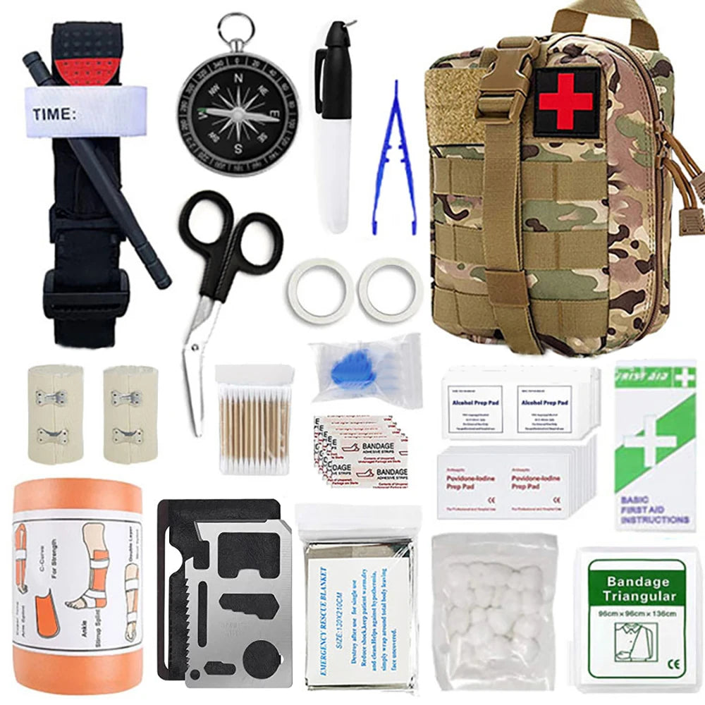 Ensemble de survie en plein air de 166 pièces – Trousse de premiers secours multifonctionnelle et sac tactique