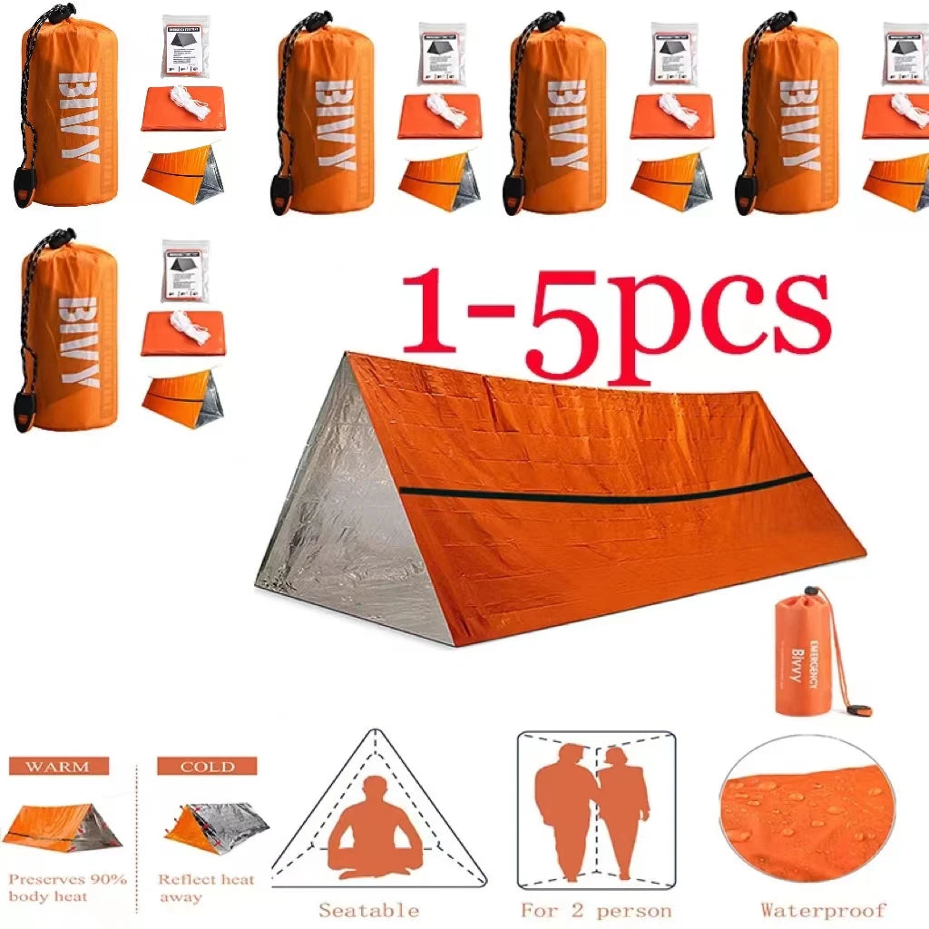 1/5 stuks Survival Tent, compact opgevouwen in een draagtas. Ook geschikt als slaapzak. Waterdichte Outdoor SOS Thermische Deken, herbruikbaar en praktisch. - survivor's choice 1pcs survivor's choice