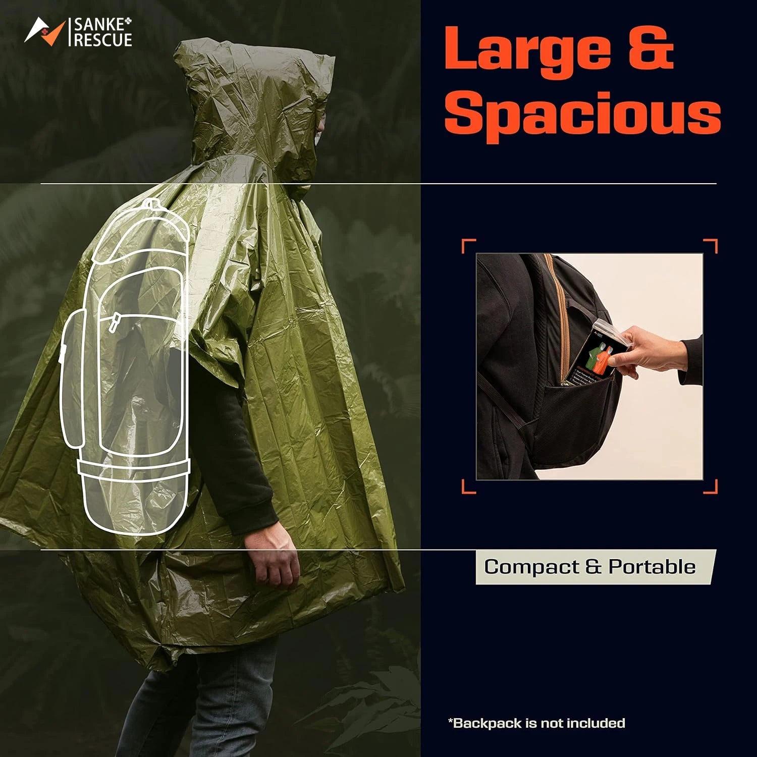 Noodwaterdichte regenjas van aluminiumfolie, poncho, koude isolerende regenkleding en dekens, overlevingshulpmiddel voor kamperen. Ideaal voor bescherming tegen regen en kou tijdens buitenactiviteiten. - survivor's choice Orange X 1 survivor's choice