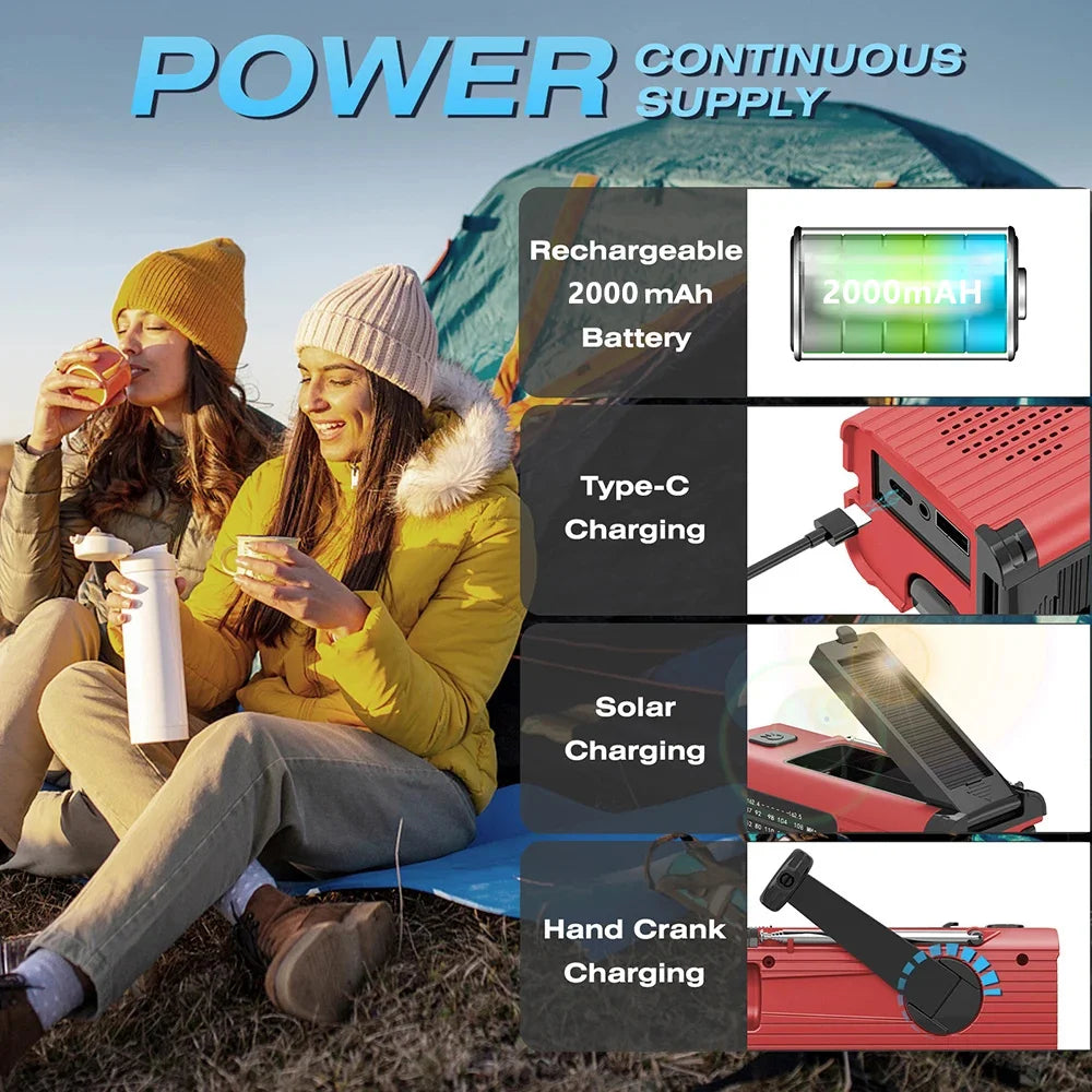 Solar Rechargeable Radio Radio with LED Light Manual Rechargeable Emergency Light Outdoor Adventure Waterproof Emergency Light