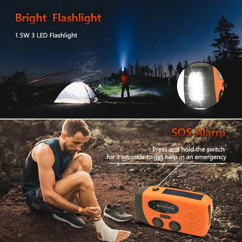 Emergency Radio – Hand Charging &amp; Solar Power, AM/FM/NOAA, Portable Power Bank at the Same Time