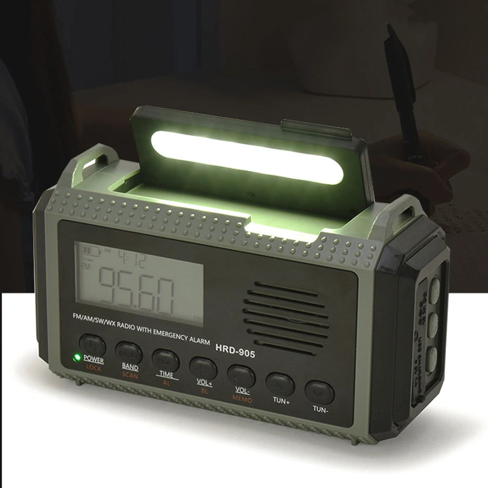 Radio multifonctionnelle solaire et à chargement manuel AM FM SW NOAA Radio météo 10000mAh Radio d'urgence Lampe de lecture pour la survie en extérieur