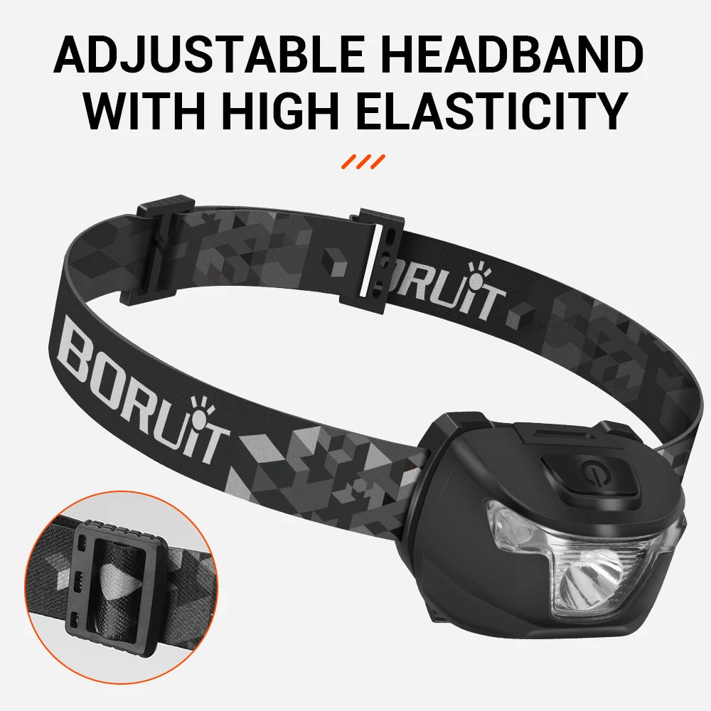 BORUiT Headlamp White Red Light LED 4 different modes, Waterproof :Use AAA Battery