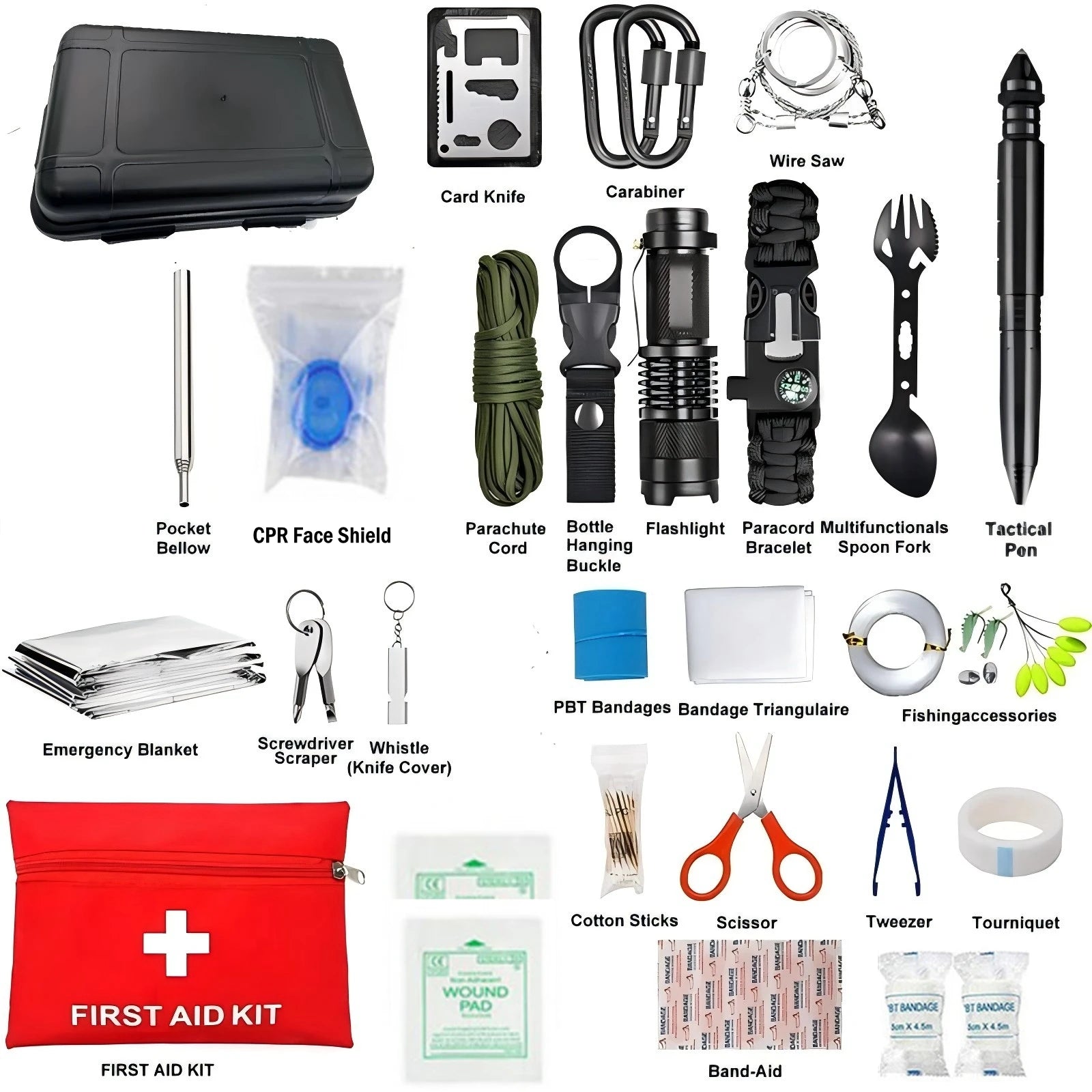 Trousse de premiers secours militaire, équipement de survie et de camping en plein air, kit de survie professionnel, outils de chasse et kit d'urgence