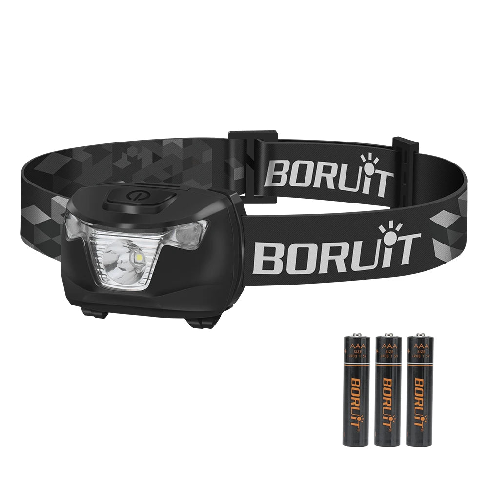 BORUiT Headlamp White Red Light LED 4 different modes, Waterproof :Use AAA Battery