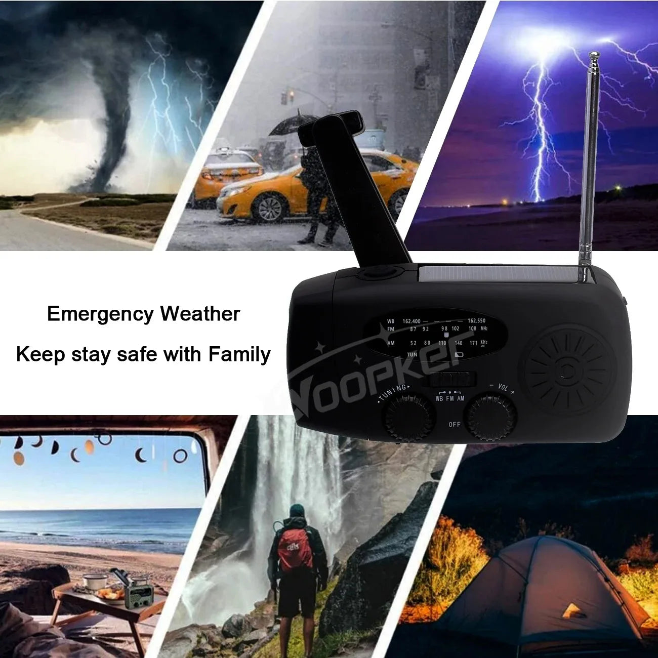 Woopker Radio E30 - 10000mAh and 2000mAh Emergency Radio with FM/AM/NOAA, Solar Hand Crank Generator, LED Flashlight, SOS Alarm and Powerbank