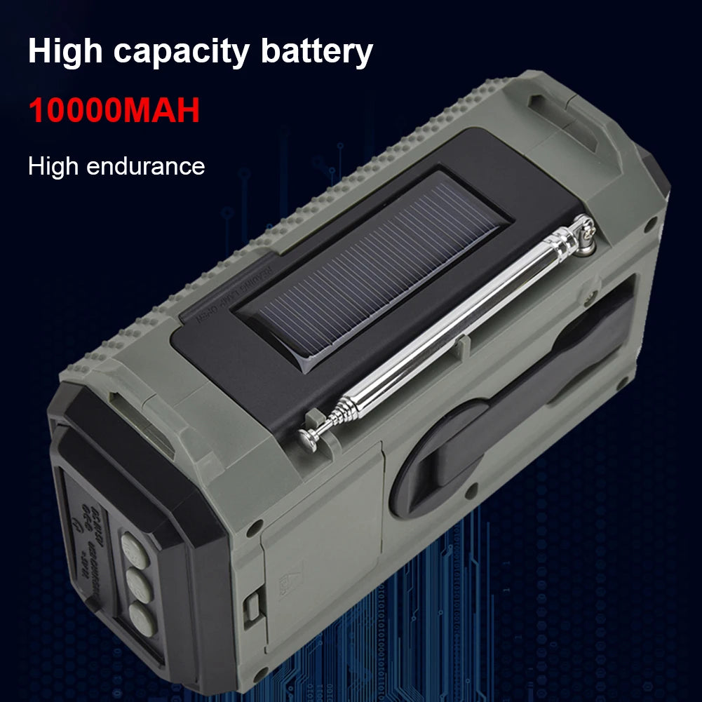 Multifunctional Solar and Hand Charging Radio AM FM SW NOAA Weather Radio 10000mAh Emergency Radio Reading Lamp for Outdoor Survival