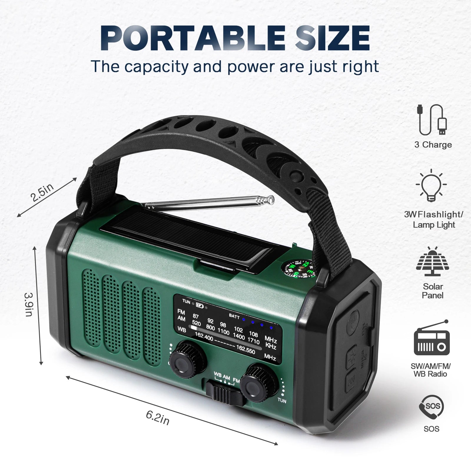 Woopker Radio E30 - 10000mAh en 2000mAh Noodradio met FM/AM/NOAA, Solar Hand Crank Generator, LED Zaklamp, SOS Alarm en Powerbank