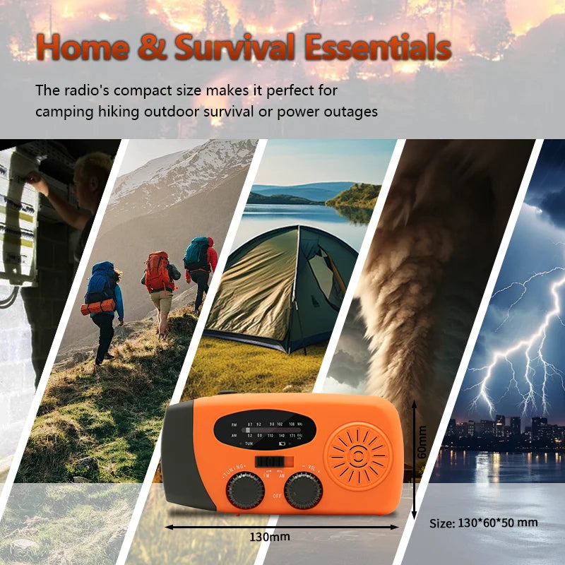 Emergency Radio – Hand Charging &amp; Solar Power, AM/FM/NOAA, Portable Power Bank at the Same Time