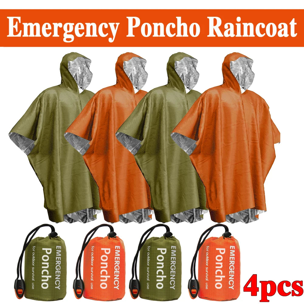 Noodwaterdichte regenjas van aluminiumfolie, poncho, koude isolerende regenkleding en dekens, overlevingshulpmiddel voor kamperen. Ideaal voor bescherming tegen regen en kou tijdens buitenactiviteiten. - survivor's choice As picture 4PCs survivor's choice