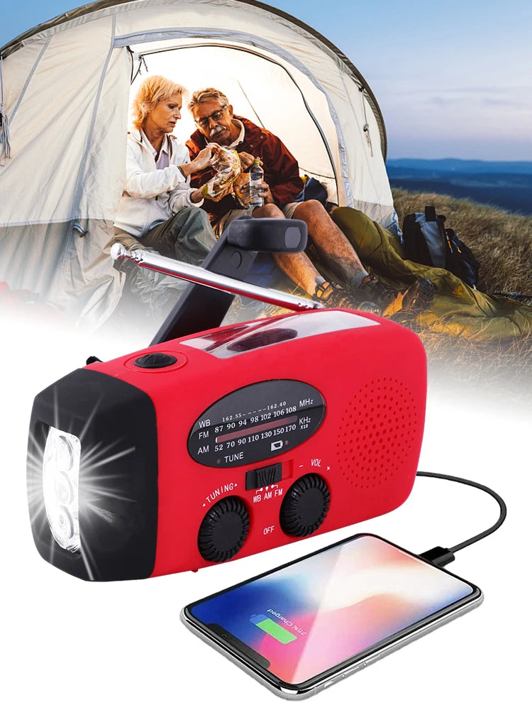 Multifunctional Solar and Hand Crank Radio FM AM WB NOAA Weather Radio 2000mAh USB Rechargeable Emergency LED Flashlight Power Bank