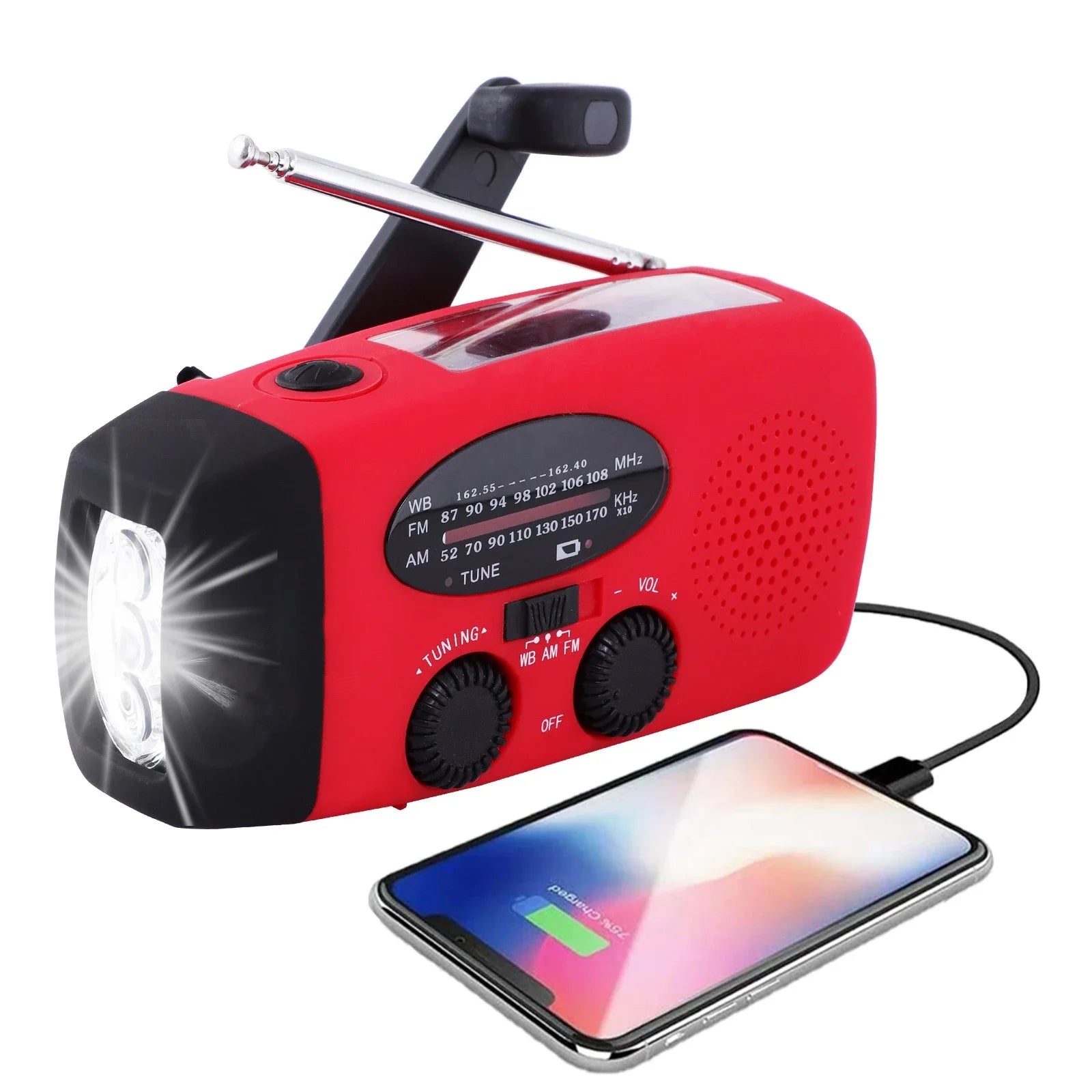 Multifunctional Solar and Hand Crank Radio FM AM WB NOAA Weather Radio 2000mAh USB Rechargeable Emergency LED Flashlight Power Bank