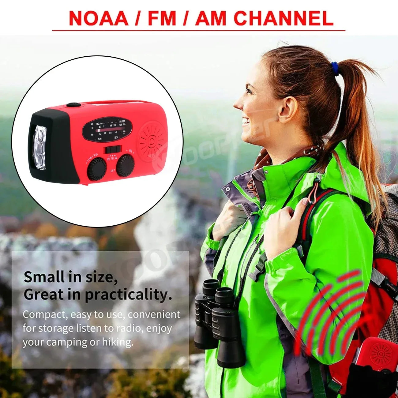 Woopker Radio E30 - 10000mAh en 2000mAh Noodradio met FM/AM/NOAA, Solar Hand Crank Generator, LED Zaklamp, SOS Alarm en Powerbank